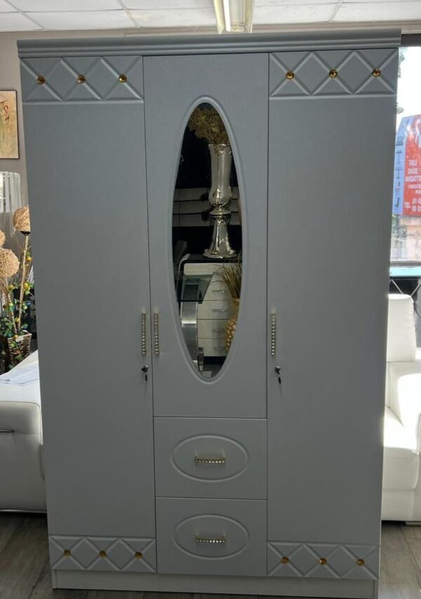 Armoire avec miroir 3 potre avec 2 tiroir blanc - Image 3