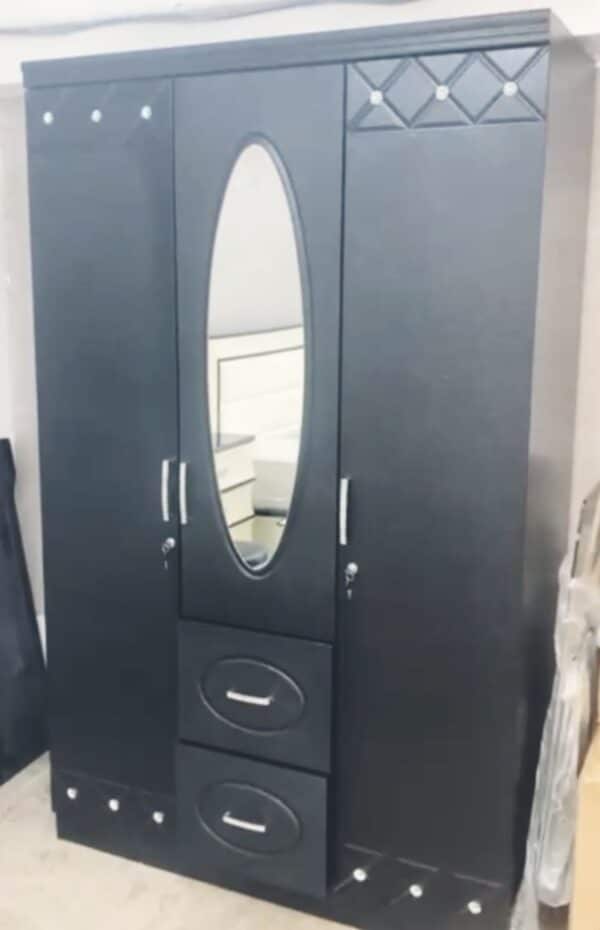 Armoire avec miroir 3 potre avec 2 tiroir noir - Image 2