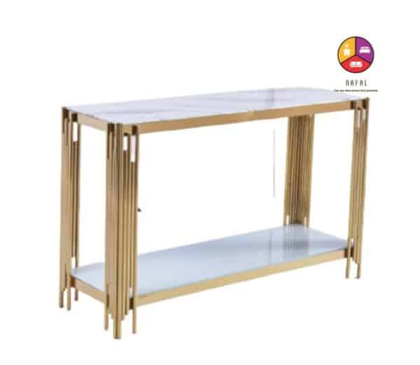 CONSOLE FLUTE EN GOLD MARBRE BLANC