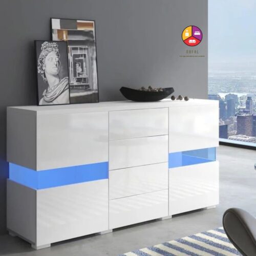Buffet led blanc 2 porte 4 tiroir