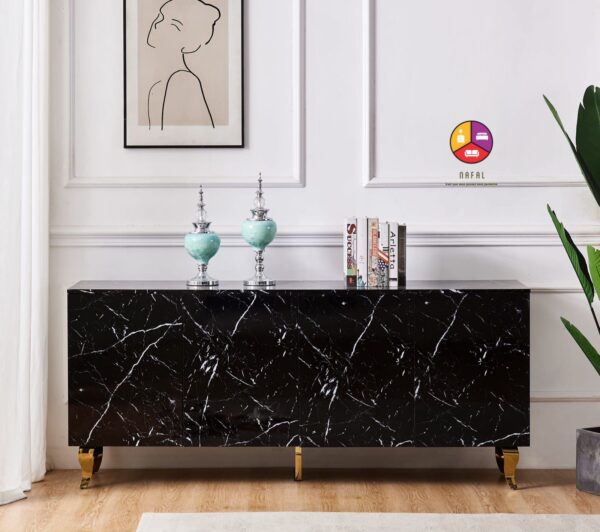 BUFFET BAROQUE LAQUE MARBRE NOIR 4 PORTES