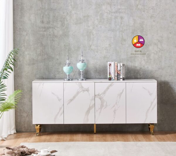 BUFFET BAROQUE LAQUE MARBRE BLANC 4 PORTES