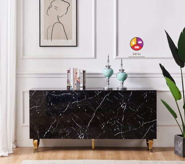 BUFFET BAROQUE LAQUE MARBRE NOIR 3 PORTES