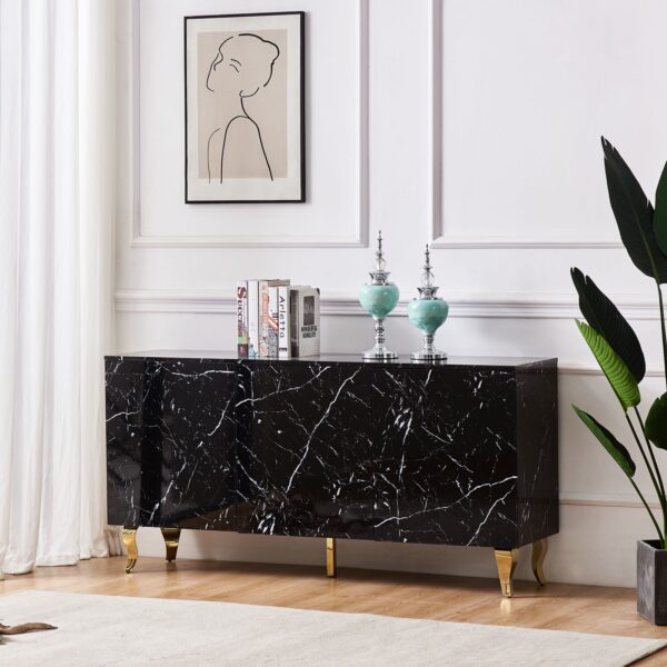 BUFFET BAROQUE LAQUE MARBRE NOIR 3 PORTES - Image 2