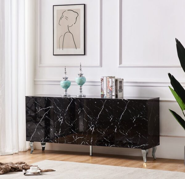 BUFFET BAROQUE LAQUE MARBRE NOIR 4 PORTES