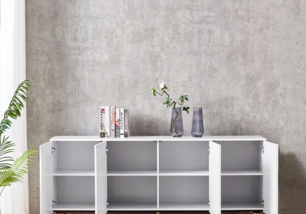 BUFFET BAROQUE LAQUE MARBRE BLANC 4 PORTES PIEDS CH - Image 2