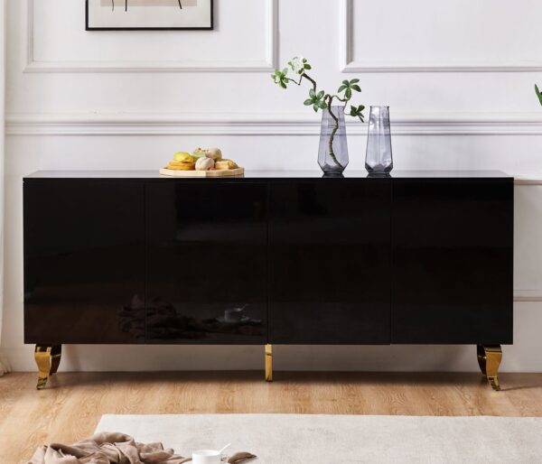 BUFFET BAROQUE LAQUE NOIR 4 PORTES PIEDS GOLD - Image 2
