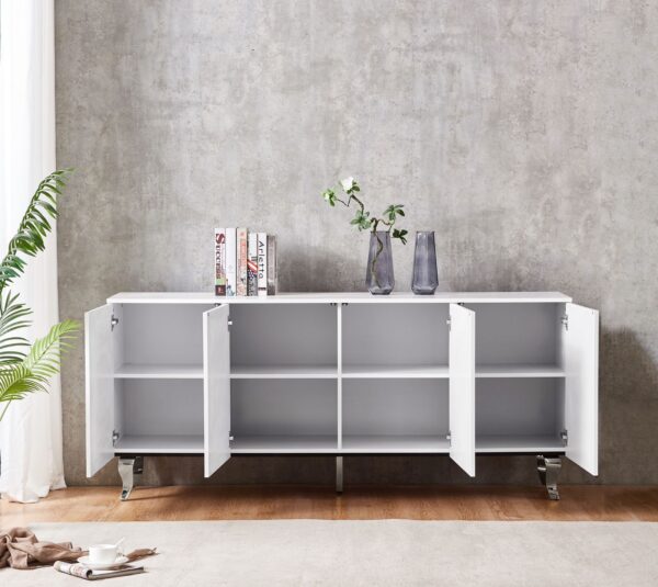 BUFFET BAROQUE LAQUE BLANC 4 PORTES PIEDS CHROME - Image 2