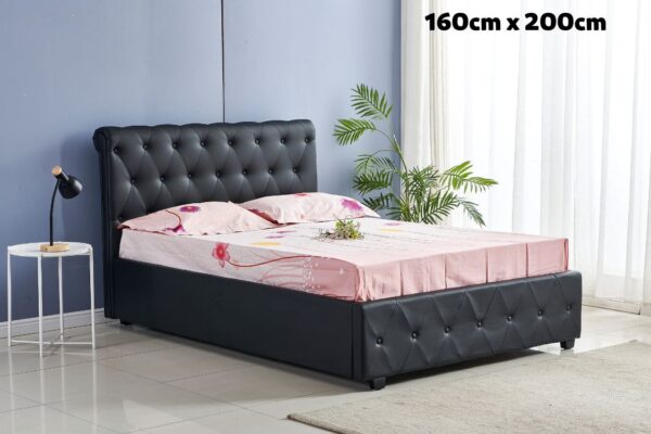 LIT COCTO CAPITONNE AVEC BOUTON EN SIMILICUIR NOIR