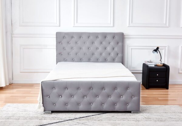 LIT PRESTIGE CAPITONNE AVEC DIAMANT VELOURS GRIS