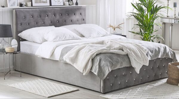 LIT PRESTIGE CAPITONNE AVEC DIAMANT VELOURS GRIS - Image 2