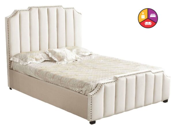 LIT PEPPER CAPITONNE EN LIGNE VELOURS BEIGE - Image 2