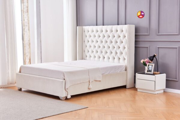 LIT DOUBLE CLOUTE CAPITONNE VELOURS BEIGE