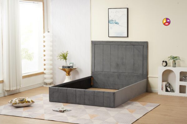 LIT POLO 160x200cm VELOURS ANTHRACITE VENDU AVEC SOMMIER - Image 2