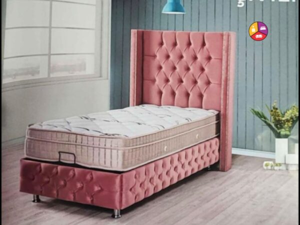 Lit avec coffer veloure rose 90/190cm