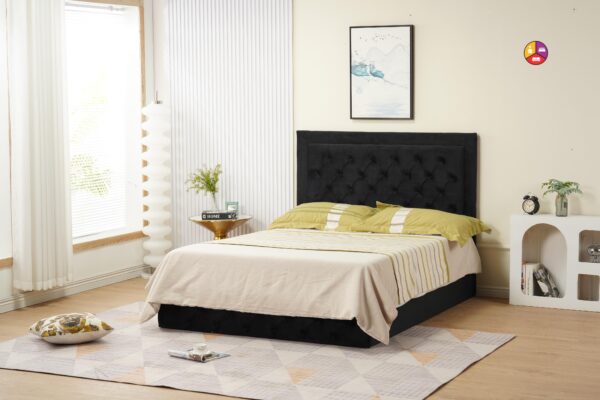 LIT ROMA 140/190cm VELOURS NOIR VENDU AVEC SOMMIER