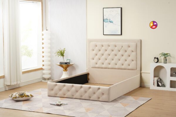 LIT ROMA 160x200cm VELOURS BEIGE VENDU AVEC SOMMIER