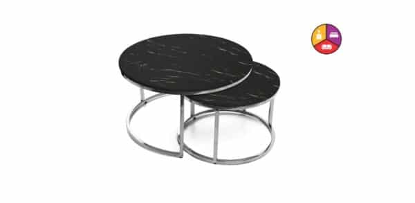 TABLE BASSE GIGOGNE ROMEO INOX MARBRE NOIR - Image 2