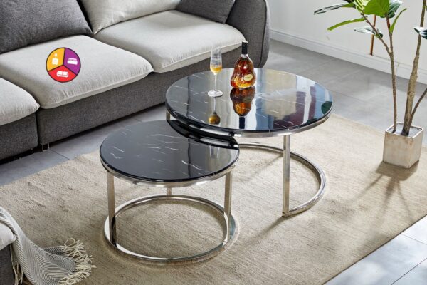 TABLE BASSE GIGOGNE ROMEO INOX MARBRE NOIR