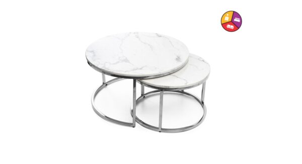 TABLE BASSE GIGOGNE CHROME MARBRE BLANC - Image 2