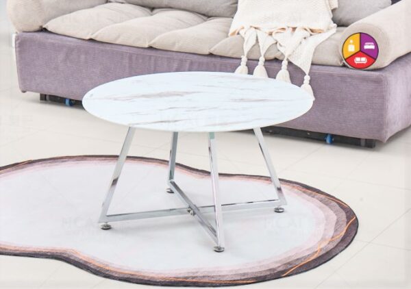 TABLE BASSE HELOISE CHROME MARBRE BLANC