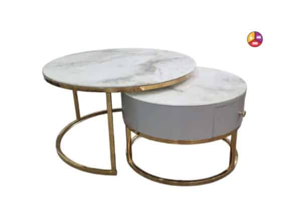 TABLE BASSE GIGOGNE DORE TIROIR GRIS