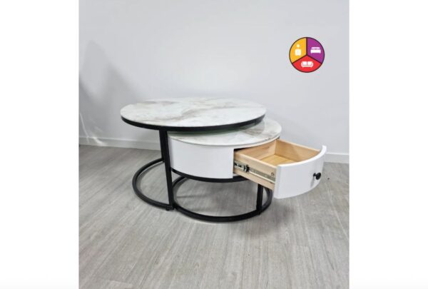 TABLE BASSE GIGOGNE TIROIR MARBRE BLANC