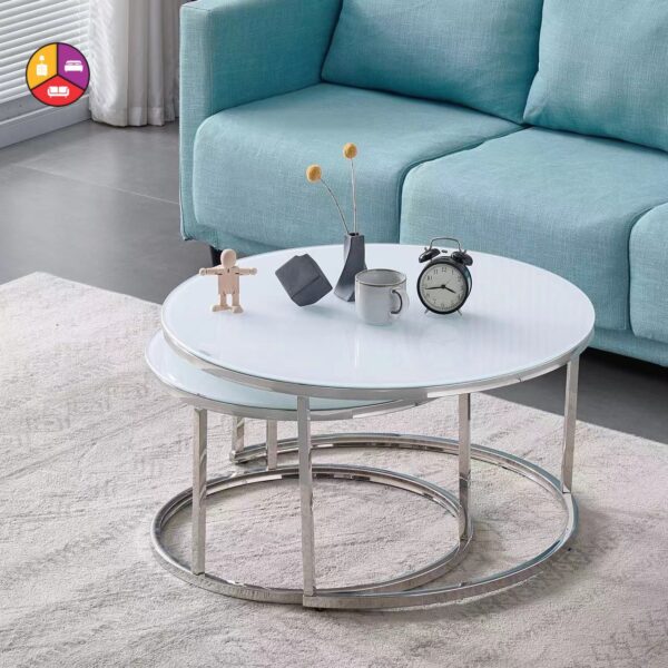 TABLE BASSE GIGOGNE CHROME PLATEAU EN VERRE ULTRA BLANC - Image 2