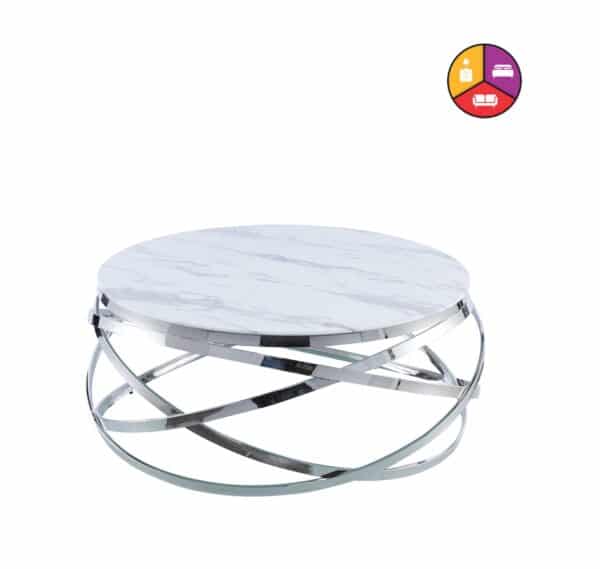 TABLE BASSE EVOL CHROME MARBRE BLANC