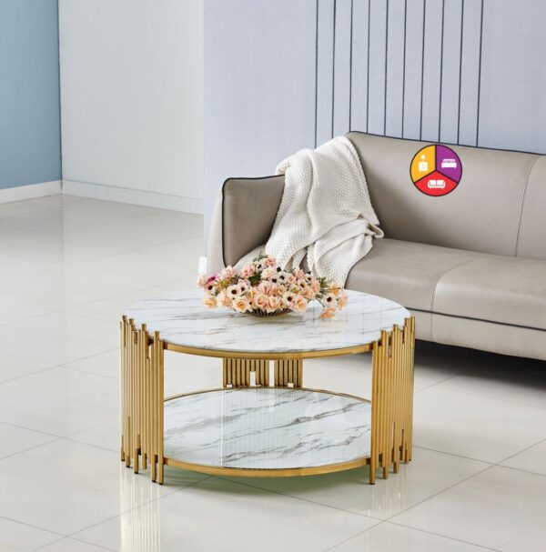 TABLE BASSE STICK GOLD MARBRE BLANC