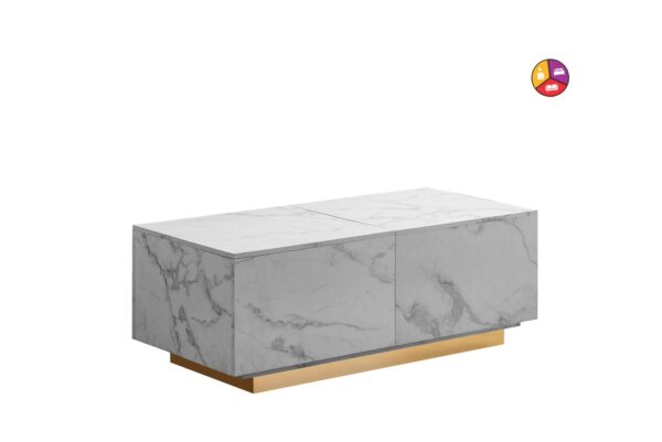 TABLE BASSE FLOTTANTE A COFFRE GOLD MARBRE BLANC - Image 2