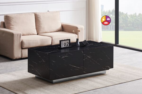 TABLE BASSE FLOTTANTE A COFFRE CHROME MARBRE NOIR