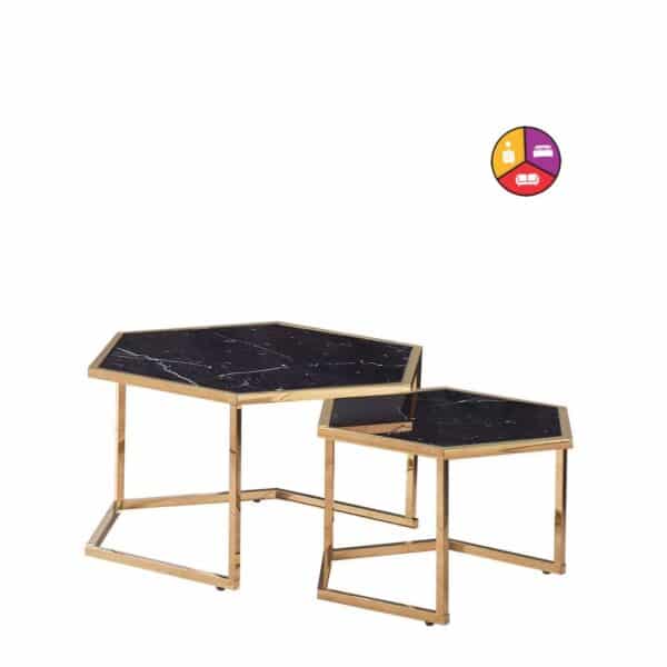 TABLE BASSE GIGOGNE HEXAGONA GOLD MARBRE NOIR - Image 2