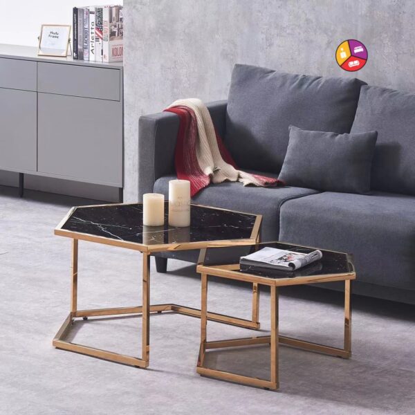 TABLE BASSE GIGOGNE HEXAGONA GOLD MARBRE NOIR