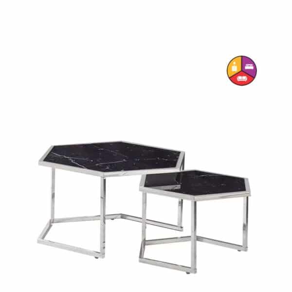 TABLE BASSE GIGOGNE HEXAGONA CHROME MARBRE NOIR - Image 2