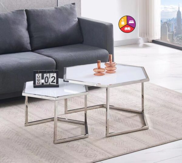 TABLE BASSE GIGOGNE HEXAGONA CHROME BLANC ULTRA