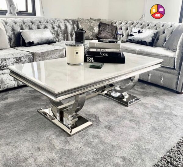 TABLE BASSE OMEGA CHROME MARBRE  BLANC