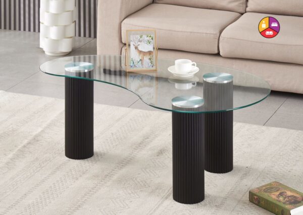 TABLE BASSE PYLONE PIED NOIR PLATEAU TRANSPARENT