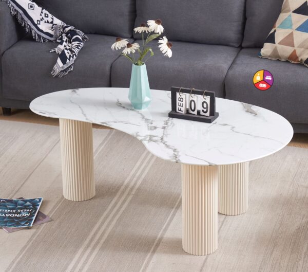 TABLE BASSE PYLONE PIED BLANC PLATEAU MARBRE BLANC