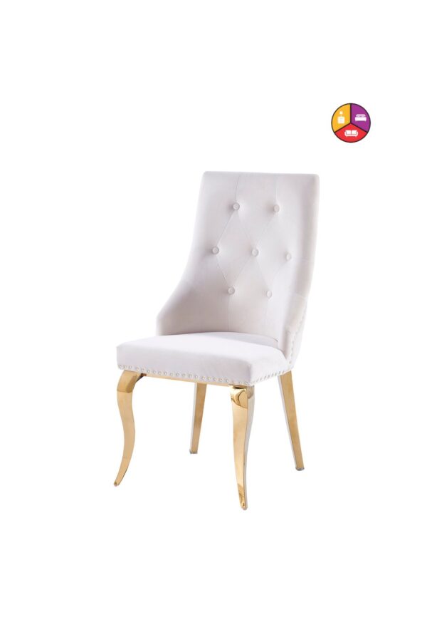 CHAISE ANNEAU CLOUTE GOLD VELOURS ECRU