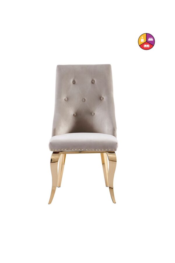 CHAISE ANNEAU CLOUTE GOLD VELOURS MOKA