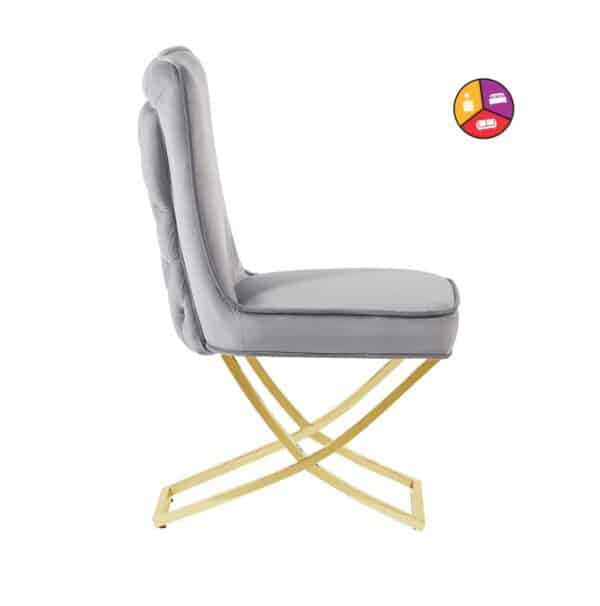 CHAISE GABRIELLE GOLD VELOURS GRIS - Image 2