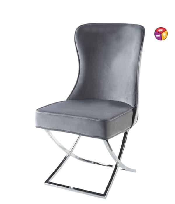 CHAISE GABRIELLE CHROME VELOURS GRIS