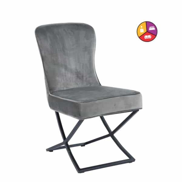 CHAISE GABRIELLE METAL NOIR VELOURS ANTHRACITE